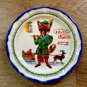 Anthropologie Nathalie Lete 12 Days of Christmas Plate 11 Eleven Pipers Piping
